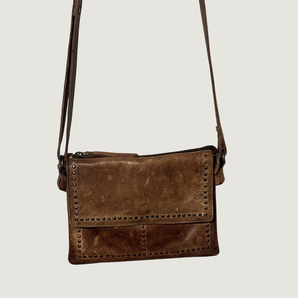 Latico Cleo Crossbody Cognac Leather Bag Studded Flap Details